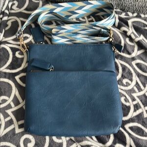 AHDORNED Blue Crossbody Bag with Patterned Strap